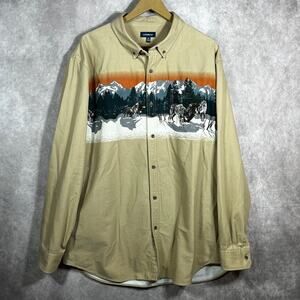 Croft & Barrow Shirt‎ Mens XXL Tan Horse Print Equestrian Button Long Sleeves